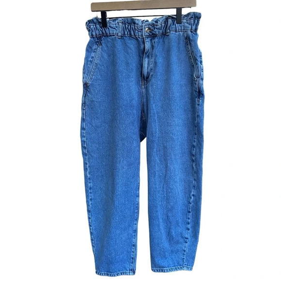 Zara 90’s Vintage Style Paper Bag Carrot Leg Ankle Jeans Size 10 - Picture 2 of 13